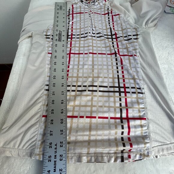 SanSoleil Beige Red Plaid Long Sleeve Mock Neck Golf Shirt Small UPF 50 Stretch - Picture 7 of 7